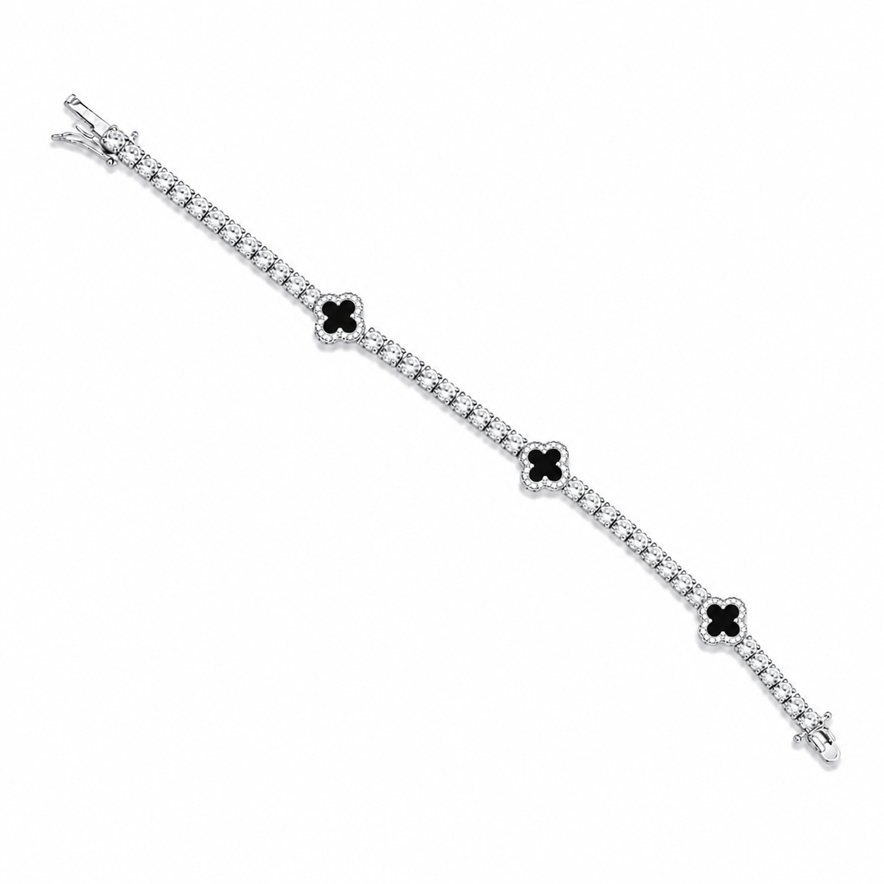 Silver Black Clover Bracelet